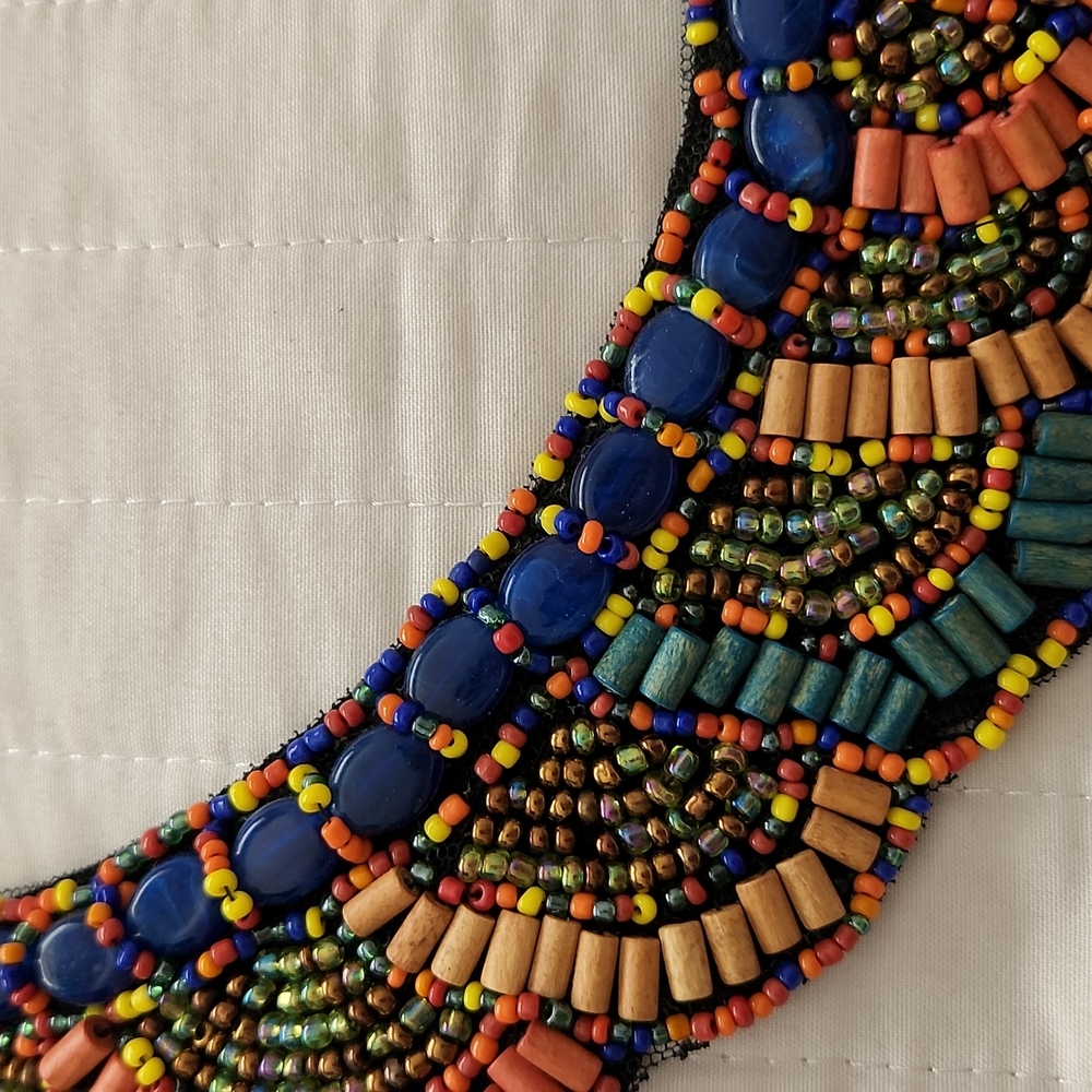 Handmade Beaded Necklace w/Ribbon Tie - Picture 4 of 5